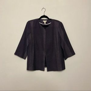 Eileen Fisher Textured 3/4 Sleeve Jacket Black White Blazer 100% Cotton Medium